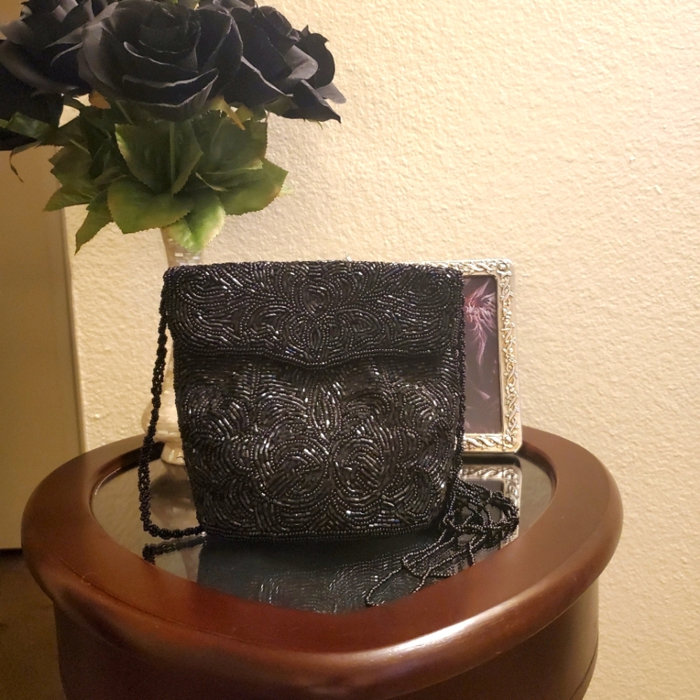 Vintage Black Beaded Handbag